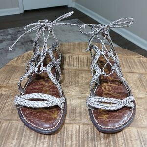 Sam Edelman Gasha Snake Print Gladiator Sandals Lace Up Flat Womens 7M / 37